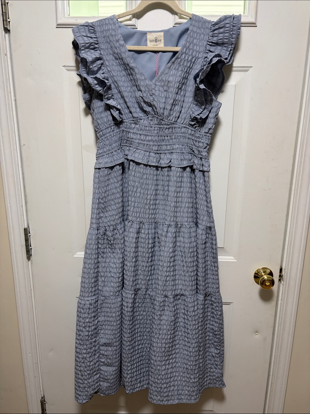 Umgee Powder Blue Ruffled Tiered Midi Dress